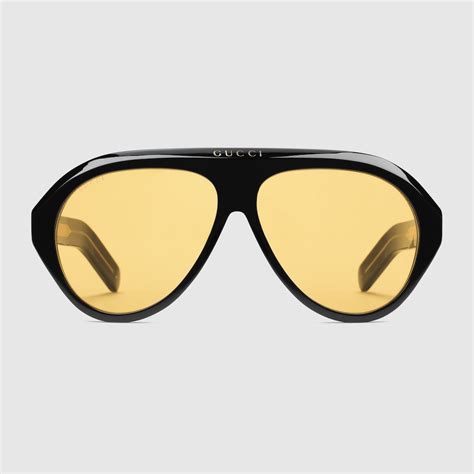 gucci black acetate yellow lens sunglasses|gucci crystal embellished sunglasses.